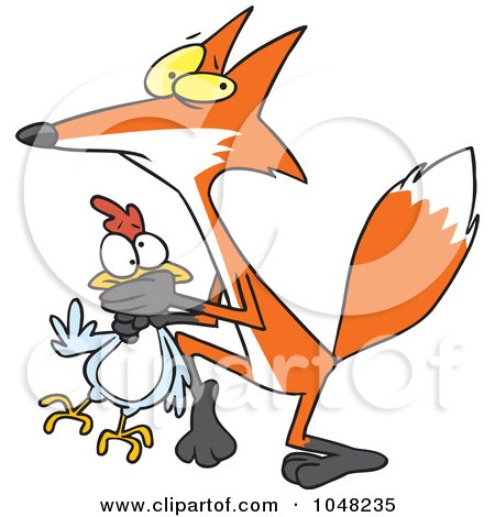 Royalty-Free (RF) Clip Art Illustration of a Cartoon Fox Stealing A Chicken by toonaday