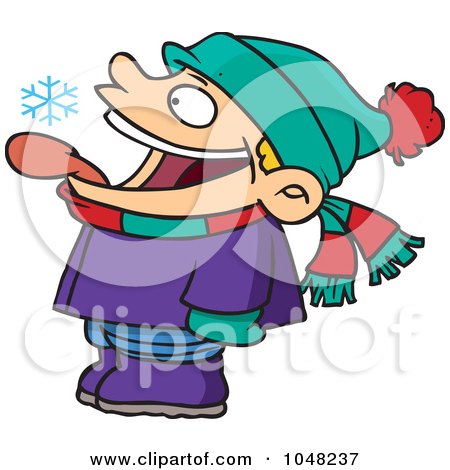 Royalty-Free (RF) Clip Art Illustration of a Cartoon Boy Catching Snowflakes With His Tongue by toonaday