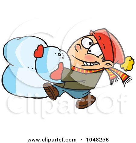 Royalty-Free (RF) Clip Art Illustration of a Cartoon Boy Making A Snowball For A Snowman Head by toonaday