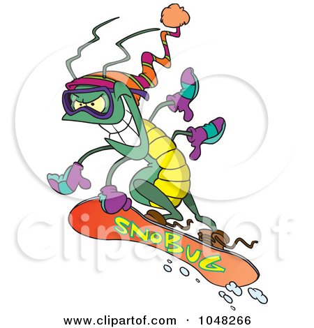 Royalty-Free (RF) Clip Art Illustration of a Cartoon Snowboarding Bug by toonaday