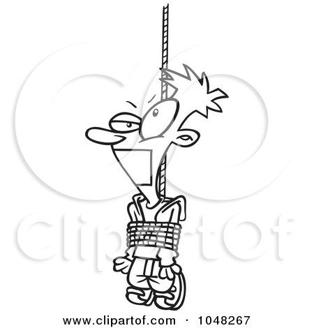 Royalty-Free (RF) Clip Art Illustration of a Cartoon Black And White Outline Design Of A Tied And Gagged Guy by toonaday