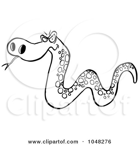 Royalty-Free (RF) Clip Art Illustration of a Cartoon Black And White Outline Design Of A Mad Snake by toonaday