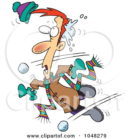 Royalty-Free (RF) Clip Art Illustration of a Cartoon Man Being Hit With Snowballs by toonaday