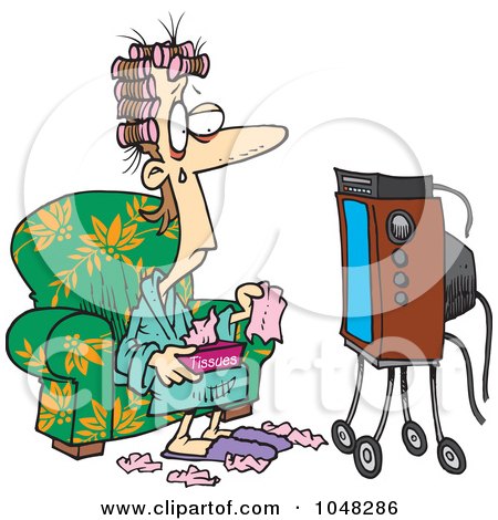 Royalty-Free (RF) Clip Art Illustration of a Cartoon Woman Watching A Soap Opera With Tissues by toonaday