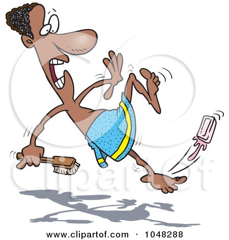 Royalty-Free (RF) Clip Art Illustration of a Cartoon Black Man Slipping On Soap by toonaday
