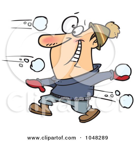 Royalty-Free (RF) Clip Art Illustration of a Cartoon Guy In A Snowball Fight by toonaday
