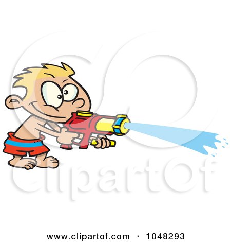 Royalty-Free (RF) Clip Art Illustration of a Cartoon Boy Spraying A Soaker Gun by toonaday