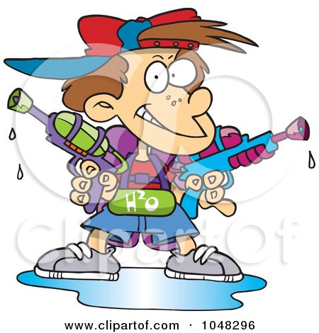 Royalty-Free (RF) Clip Art Illustration of a Cartoon Boy Holding Two Soaker Guns by toonaday