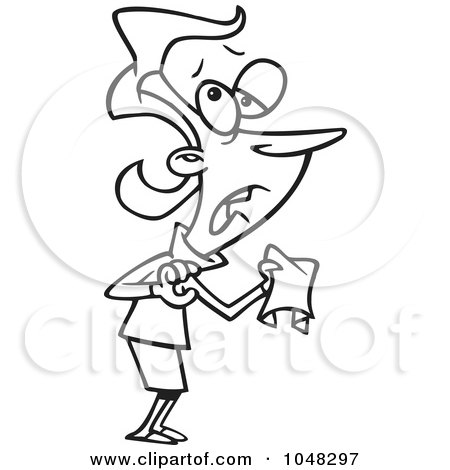 Royalty-Free (RF) Clip Art Illustration of a Cartoon Black And White Outline Design Of A Sneezing Businesswoman Holding A Tissue by toonaday