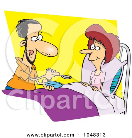 Royalty-Free (RF) Clip Art Illustration of a Cartoon Man Spoon Feeding His Wife by toonaday