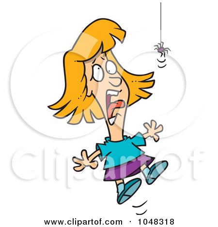 Royalty-Free (RF) Clip Art Illustration of a Cartoon Girl Screaming At A Spider by toonaday