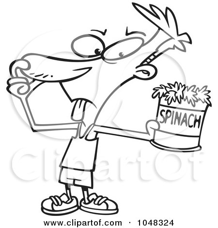 Royalty-Free (RF) Clip Art Illustration of a Cartoon Black And White Outline Design Of A Guy Avoiding Spinach by toonaday
