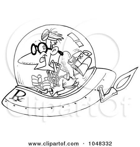 Royalty-Free (RF) Clip Art Illustration of a Cartoon Black And White Outline Design Of A Space Doctor by toonaday