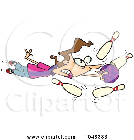 Royalty-Free (RF) Clip Art Illustration of a Cartoon Woman Stuck To Her Bowling Ball by toonaday