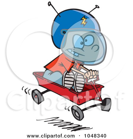 Royalty-Free (RF) Clip Art Illustration of a Cartoon Boy Pretending To Ride A Space Wagon by toonaday
