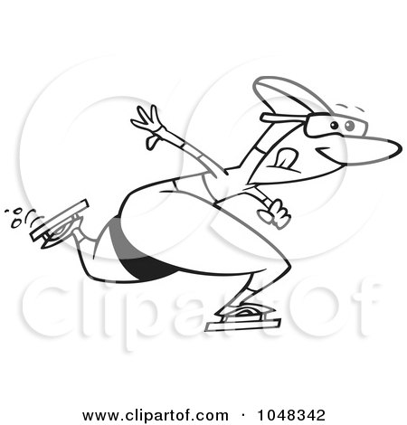 Royalty-Free (RF) Clip Art Illustration of a Cartoon Black And White Outline Design Of A Speed Skater by toonaday