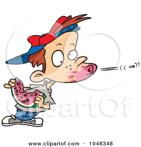 Royalty-Free (RF) Clip Art Illustration of a Cartoon Boy Spitting A Watermelon Seed by toonaday