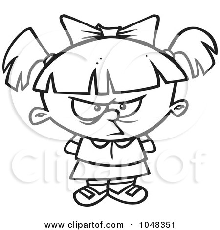 Royalty-Free (RF) Clip Art Illustration of a Cartoon Black And White Outline Design Of A Spoiled Girl by toonaday