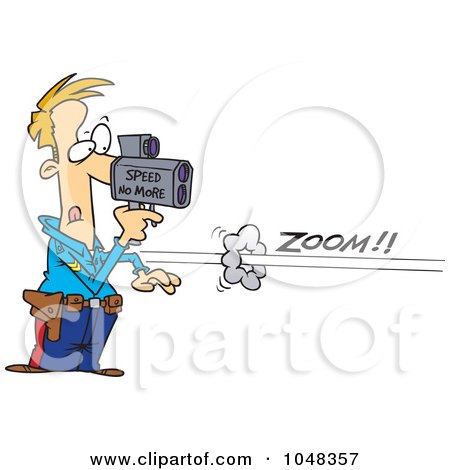 Royalty-Free (RF) Clip Art Illustration of a Cartoon Cop Using A Speed Gun On A Speeder by toonaday