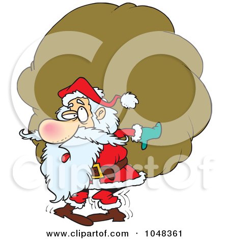Royalty-Free (RF) Clip Art Illustration of a Cartoon Santa Carrying A Heavy Sack by toonaday