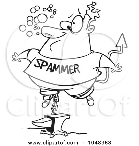 Royalty-Free (RF) Clip Art Illustration of a Cartoon Black And White Outline Design Of A Sinking Spammer by toonaday