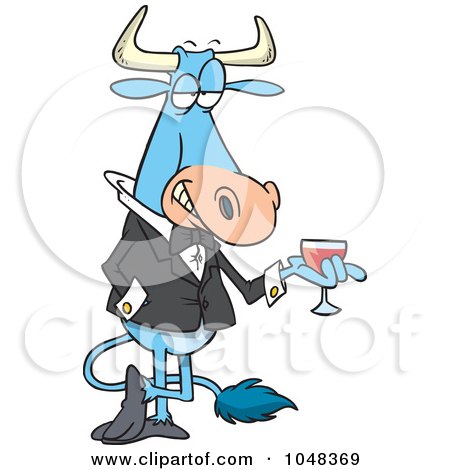 Royalty-Free (RF) Clip Art Illustration of a Cartoon Sophisticated Bull With Wine by toonaday