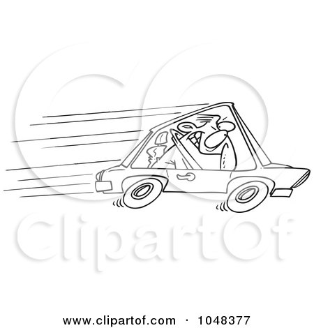 Royalty-Free (RF) Clip Art Illustration of a Cartoon Black And White Outline Design Of A Speeding Driver by toonaday