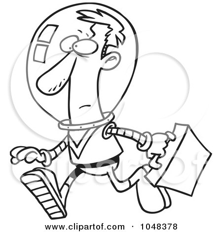 Royalty-Free (RF) Clip Art Illustration of a Cartoon Black And White Outline Design Of A Space Businessman by toonaday
