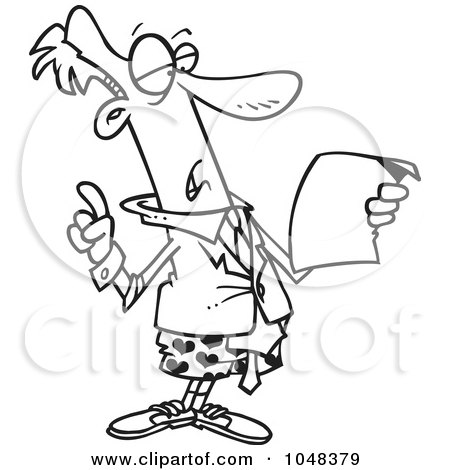 Royalty-Free (RF) Clip Art Illustration of a Cartoon Black And White Outline Design Of A Businessman Giving A Speech In His Boxers by toonaday