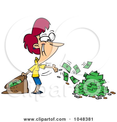 Royalty-Free (RF) Clip Art Illustration of a Cartoon Businesswoman Spending Cash by toonaday