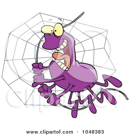 Royalty-Free (RF) Clip Art Illustration of a Cartoon Spider Swinging On Silk by toonaday