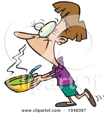 Royalty-Free (RF) Clip Art Illustration of a Cartoon Woman Carrying Soup by toonaday