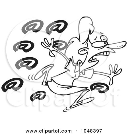 Royalty-Free (RF) Clip Art Illustration of a Cartoon Black And White Outline Design Of A Spammed Businesswoman by toonaday