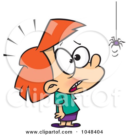 Royalty-Free (RF) Clip Art Illustration of a Cartoon Girl Afraid Of Spiders by toonaday