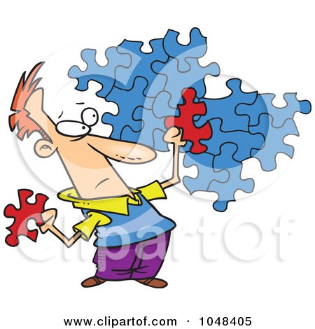 Royalty-Free (RF) Clip Art Illustration of a Cartoon Guy Trying To Assemble A Puzzle by toonaday
