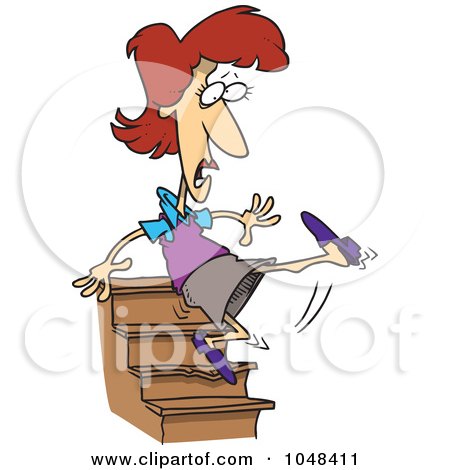 Royalty-Free (RF) Clip Art Illustration of a Cartoon Woman Falling Down Stairs by toonaday