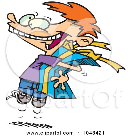 Royalty-Free (RF) Clip Art Illustration of a Cartoon Boy Squeezing A Gift by toonaday