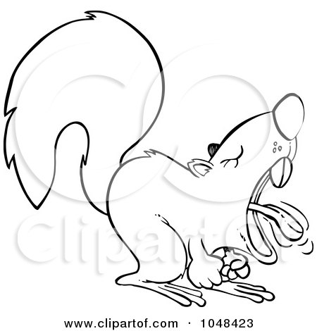 Royalty-Free (RF) Clip Art Illustration of a Cartoon Black And White Outline Design Of A Screaming Squirrel by toonaday