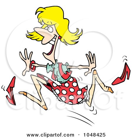 Royalty-Free (RF) Clip Art Illustration of a Cartoon Woman Running And Losing Her Shoes by toonaday