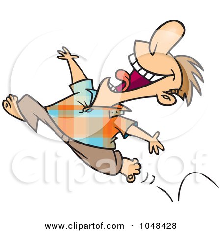 Royalty-Free (RF) Clip Art Illustration of a Cartoon Happy Springy Man Running Barefoot by toonaday