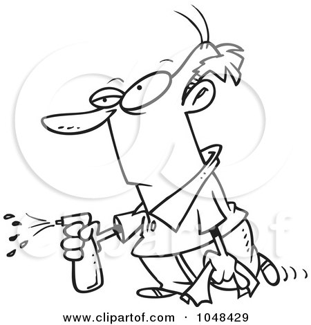 Royalty-Free (RF) Clip Art Illustration of a Cartoon Black And White Outline Design Of A Man Spraying by toonaday