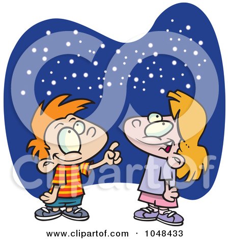 Royalty-Free (RF) Clip Art Illustration of a Cartoon Boy And Girl Gazing At The Stars by toonaday