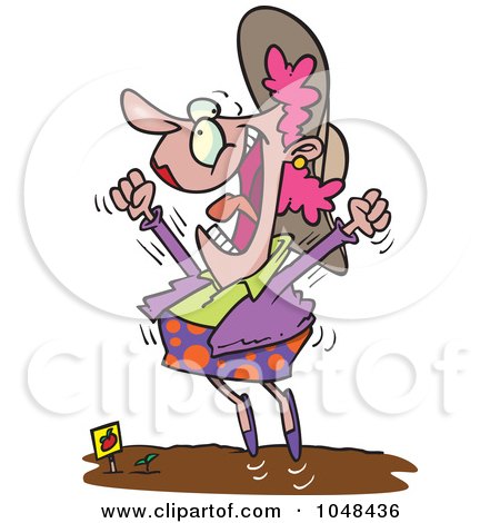 Royalty-Free (RF) Clip Art Illustration of a Cartoon Woman Excited Over A Sprout by toonaday