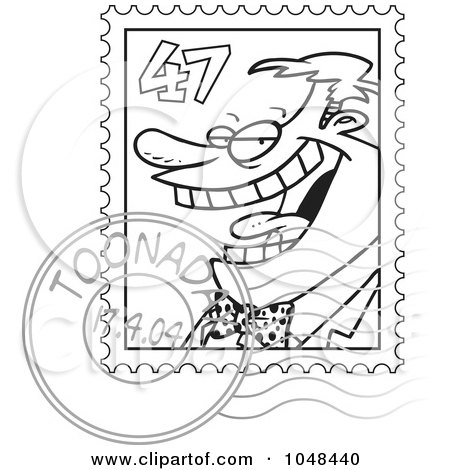 Royalty-Free (RF) Clip Art Illustration of a Cartoon Black And White Outline Design Of A Postmarked Stamp by toonaday