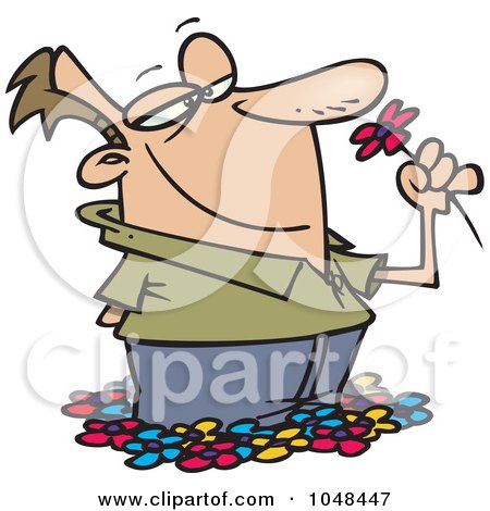 Royalty-Free (RF) Clip Art Illustration of a Cartoon Spring Bliss Man Smelling Flowers by toonaday