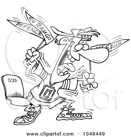Royalty-Free (RF) Clip Art Illustration of a Cartoon Black And White Outline Design Of A Crazy Sports Fan by toonaday