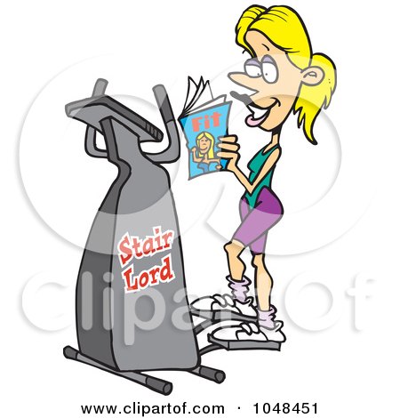 Royalty-Free (RF) Clip Art Illustration of a Cartoon Woman Exercising On A Stair Lord by toonaday