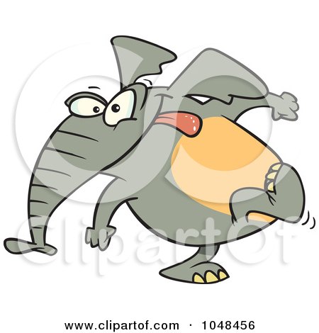 Royalty-Free (RF) Clip Art Illustration of a Cartoon Elephant Exiting Stage Left by toonaday