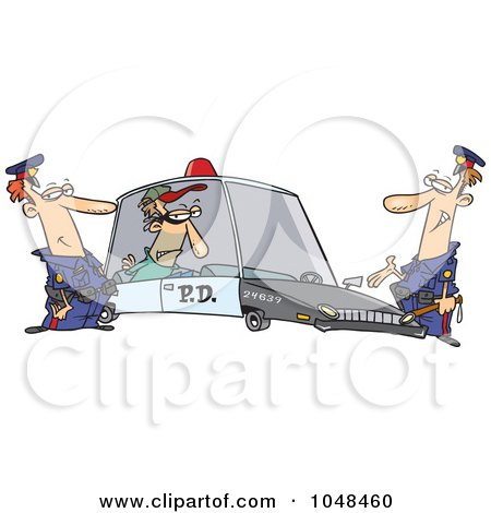 Royalty-Free (RF) Clip Art Illustration of Cartoon Cops With A Robber In A Squad Car by toonaday