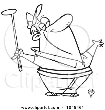 Royalty-Free (RF) Clip Art Illustration of a Cartoon Black And White Outline Design Of A Spring Golfer Smelling The Air by toonaday